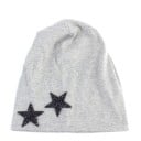Női pamut beanie sapka, két csillogó csillaggal az alsó szélén. Laza, omló szabás. Fejkörfogat 54-59 cm. 19