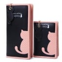 Női pénztárca macskával Pöttyös alkalmazás ülő macska Cipzáras zárás Macska alakú kulcstartó Díszes rózsaszín szegély PU bőr 11