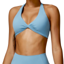 Női sportmelltartó halter kivágással és ráncolással elöl nylon spandex anyagból fitneszhez, futáshoz, jógához, edzéshez és tréninghez 4