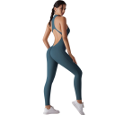 Női sportos overál Pántokkal, nyitott hátrésszel és leggingszel, cipzárral a dekoltázsnál, egyszínű fitnesz overál nylonból 20