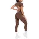 Női sportos overál rövid ujjú Nyitott hát Zip a dekoltázsnál Testhez simuló leggings Egyszínű Nylon Spandex 10