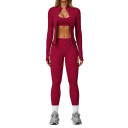 Női sportos szett cipzáros kapucnival, leggings és sportmelltartó, egyszínű, nylon, spandex, kényelmes és stílusos fitneszhez és szabadidőhöz 2