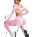 Női sportos szett Leggings és crop top hosszú ujjal Egyszínű fitness szett nylonból és poliészterből 3