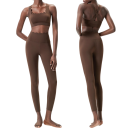 Női sportos szett leggingszel és sportmelltartóval, egyszínű, nylon, spandex, kényelmes és stílusos fitneszhez 12