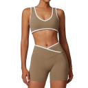 Női sportos szett rövidnadrággal és sportmelltartóval, egyszínű, nylon, spandex, kényelmes és stílusos fitneszhez és szabadidőhöz 4