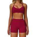 Női sportos szett rövidnadrággal és sportmelltartóval, nylon és spandex, egyszínű, ideális edzéshez és szabadidőhöz, kényelmes és stílusos 4