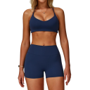 Női sportos szett rövidnadrággal és sportmelltartóval, nylon és spandex, egyszínű, ideális edzéshez és szabadidőhöz, kényelmes és stílusos 6