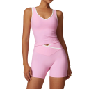 Női sportos szett rövidnadrággal és toppal, egyszínű, nylon, spandex, kényelmes és stílusos fitneszhez, edzéshez és szabadidőhöz 3