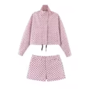 Női szett pulóver és rövidnadrág Pöttyös minta poliészterből Álló gallér állítható zsinórral Hosszú ujjú Laza szabás Otthonra és szabadidőre 3