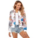 Női tavaszi bomber dzseki képregény mintával pop art stílusban Fehér színes motívumokkal Hosszú ujjú Rövidebb fazon Cipzáros záródás Poliészter 6