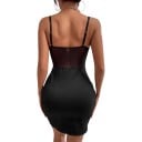 Női testhezálló mini ruha vékony pántokkal, korzet éllel és kosarakkal, átlátszó hálóval a deréknál fekete színben bulira 3