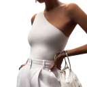 Női trikó Egyszínű aszimmetrikus Egy vállra Crop top Anyag poliészter pamut Modern nyári top nőknek 3