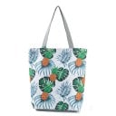 Női vászontáska ananász és trópusi levelek mintázatával Tágas shopper két szürke füllel 27 x 38 x 11 cm Vászon és poliészter 4