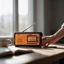 Nouzové rádio 4,1 x 14,5 x 7,8 cm s kličkou solárním panelem a svítilnou FM AM SW i WB s Bluetooth a nabíjením telefonu oranžovo-černé 6