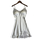 Nuisette sexy pour femmes avec dentelle Lingerie décontractée unie à décolleté en V Tissu extensible confortable Polyester Spandex 4