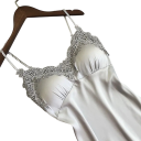 Nuisette sexy pour femmes avec dentelle Lingerie décontractée unie à décolleté en V Tissu extensible confortable Polyester Spandex 4