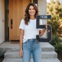 Număr de casă LED solar Placă luminoasă cu număr de identificare Dimensiune 23 cm Plastic ABS Design negru Pentru casă de familie, gard și stâlp la poartă 4