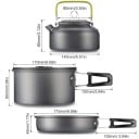 Oală de camping 1,5 l cu tigaie 0,8 l Pentru 3 până la 4 persoane Schimbător de căldură 180 x 150 mm Aluminiu anodizat întărit Negru Vase 3