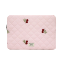 Obal na notebook s vyšívanými třešněmi a dvojitým zipem 40 x 29 cm prošívaný s měkkým polstrováním růžový pro notebooky 15,6 až 16 palců 1