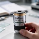 Obiectiv 20x cu carcasă argintie și corecție achromatică pentru microscop biologic cu apertură 0,40 și distanță conjugată de 185 mm 3
