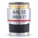 Obiectiv achromatic 4x pentru microscop biologic cu apertură 0,10 pentru tub de 160 mm și distanță conjugată de 185 mm în culoarea argintie 1