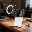 Obiettivo macro per smartphone Zoom 10-20x con luce LED circolare 32 diodi Corpo in alluminio Supporto per telefono 7-10 cm Nero per iOS e Android 3