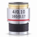 Objetivo acromático 4x para microscópio biológico com abertura 0,10 para tubo de 160 mm e distância conjugada de 185 mm na cor prateada 1