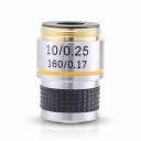 Objetivo de microscópio biológico 10x acromático prateado com risca amarela com abertura 0,25 e distância conjugada de 185 mm 1