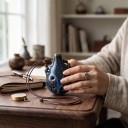 Ocarină ceramică cu 6 orificii 7 x 4,2 cm Glazurată, fabricată manual, cu șnur pentru gât, Mini instrument muzical 2