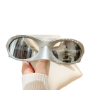 Occhiali da sole sportivi UV400 con montatura grigio argento, lenti specchiate, occhiali protettivi per ciclismo unisex per bicicletta, corsa e guida 3