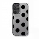 Ochranný kryt Samsung Galaxy A35 5G Čierne bodky na šedom pozadí Robustný a ultra tenký Matný povrch Čierne okraje Chránič fotoaparátu 1
