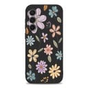 Ochranný silikonový kryt Samsung Galaxy A36 Kreslené farebné kvety Odolný Tenké steny Lem okolo objektívov 1,5 mm Nápis Flower na boku 1