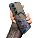 Odporne magnetyczne etui na Samsung Galaxy A56 Japońska ulica w deszczu Bezprzewodowe ładowanie Czarna ramka i pomarańczowe przyciski Etui na telefon 6