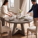 Okrągły stół jadalny dla 4 osób Łatwy montaż Średnica 120 cm Wysokość 75 cm Blat z MDF Krzyżowa podstawa Do kuchni i jadalni 2