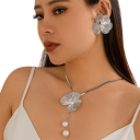 Okvětní sada náhrdelník 42,5+7 cm náušnice 5 cm Měděné romantické květinové trendy šperky pro ženy Elegantní set Náhrdelník + náušnice 2