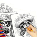 Omalovánky cukrová lebka a kostra 20 × 20 cm kreativní kniha pro děti i dospělé vícebarevné antistresové vybarvování 3