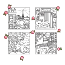 Omalovánky Cute Paris kreslené mestské motívy 40 strán 21,3 x 21,3 cm papierové vyfarbovanie jednoduché pre deti aj dospelých 2