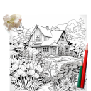 Omalovánky Idylka venkov 20 x 20 cm detailní papírové ilustrace s motivem domu a zahrady pro děti i dospělé 5