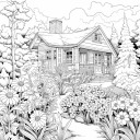 Omalovánky Idylka venkov 20 x 20 cm detailní papírové ilustrace s motivem domu a zahrady pro děti i dospělé 6