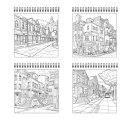 Omalovánky Vintage Streets kroužková vazba 21 × 21 cm 30 stránek blok s motivem městských ulic pro kreslení a vybarvování 3