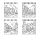 Omalovánky Vintage Streets kroužková vazba 21 × 21 cm 30 stránek blok s motivem městských ulic pro kreslení a vybarvování 4