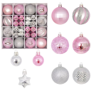 Ombrelli di Natale di lusso rosa e argento 44 pezzi 3 - 6 cm Palline e stelle Diverse dimensioni per un'elegante decorazione dell'albero 1