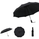 Ombrello nero con protezione antivento 105 x 61 cm con superficie extra grande Strato doppio telaio a 10 stecche Metallo e fibra Controllo automatico a pulsante 3