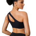 One Shoulder Sports Bra Black Sports Top for Exercise Sports Bra with Push Up Effect 2
