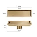 Onzichtbare vloerafvoer voor de badkamer met tegelbak 27 x 7 cm Buitenafmetingen 30 x 10 cm Afvoer 4 cm Afvoer in het midden van het lichaam 2