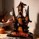 Opblaasbaar spookhuis met geesten Staande ballon Halloween decoratie 152 x 109 cm Zwart-oranje met de tekst Halloween Feestdecoratie 3
