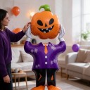 Opblaasbare ballon figuur met pompoenhoofd Halloween decoratie 58 x 124 x 32 cm Folieballon Oranje en paars Versiering voor Halloween 6