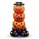 Opblaasbare drie pompoenen boven elkaar Staande ballon Halloween decoratie 56 x 102 cm Oranje-zwart met hoed Feestdecoratie voor Halloween 1