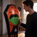 Opblaasbare grafballon met vampier Halloween decoratie 110 x 57 cm Folieballon Oranje en zwart Versiering voor Halloween en feest 2