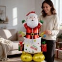 Opblaasbare Kerstman in Geschenk Staande Ballon Kerstdecoratie 97 x 125 cm Met de tekst Merry Christmas Rood-witte Feestdecoratie voor Kerst 5